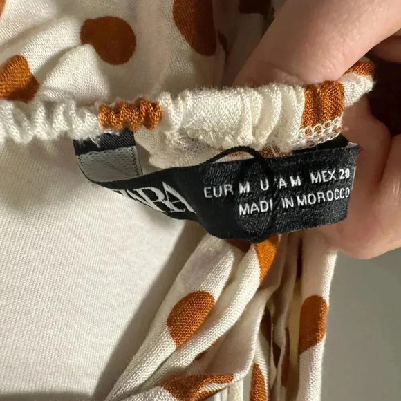 Zara Women's White Brown Fit and Flare Mini Dress Medium Polka Dot Tie  Back - Picture 6 of 6